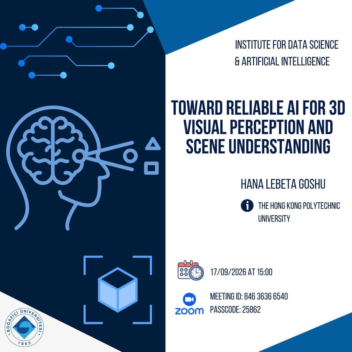 Seminar poster for Toward Reliable AI for 3D Visual Perception and Scene Understanding